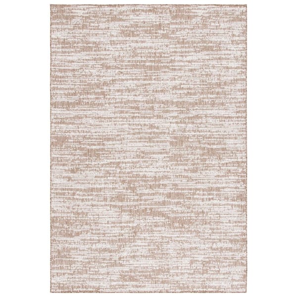 Beach House 5 ft. x 8 ft. Brown/Ivory Distressed Striped Solid Indoor/Outdoor Area Rug