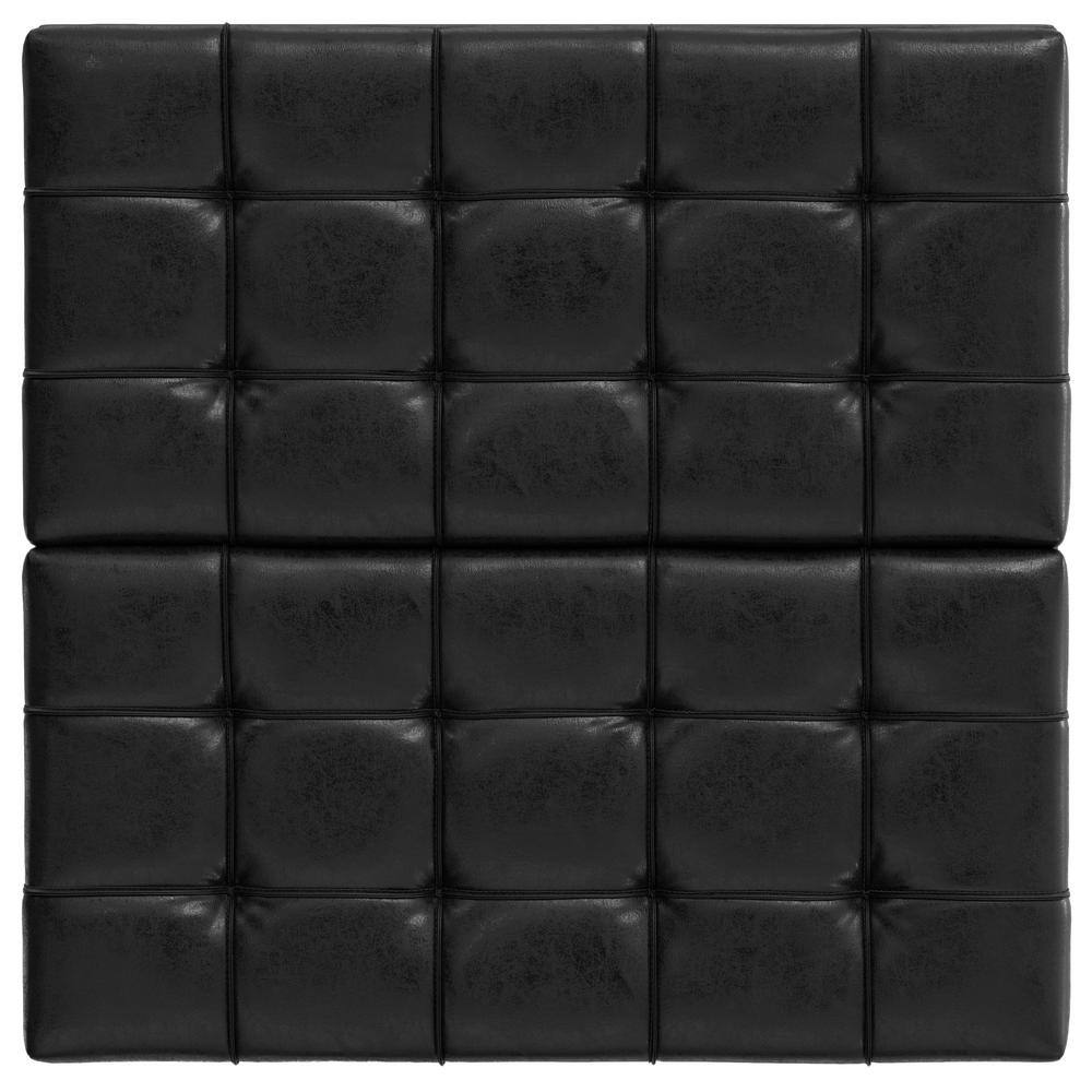 Harrison Distressed Black Tufted Faux Leather Storage Ottoman