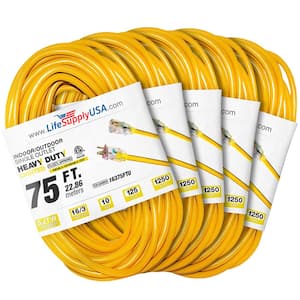 75 ft. 16-Gauge/3-Conductors SJTW Indoor/Outdoor Extension Cord with Lighted End Yellow (5-Pack)