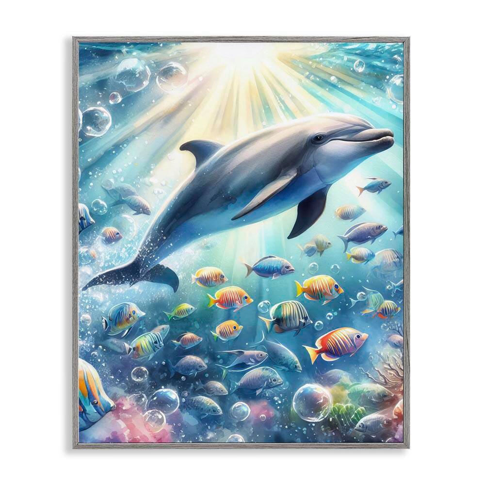 Dolphin Among Sea Life by LSR Design Studio Gray Framed Coastal Giclee Art Print 30 in. x 24 in. price history on PriceWatchPro