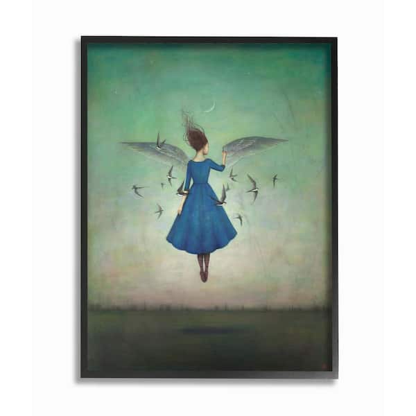 11 in. x 14 in. "Beauty and Birds at Night Blue and Teal Illustration" by Duy Huynh Framed Wall Art