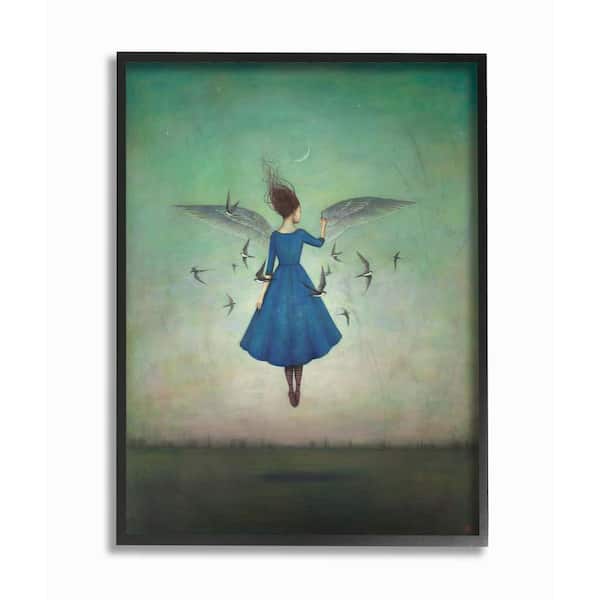 Stupell Industries 16 in. x 20 in. "Beauty and Birds at Night Blue and Teal Illustration" by Duy Huynh Framed Wall Art