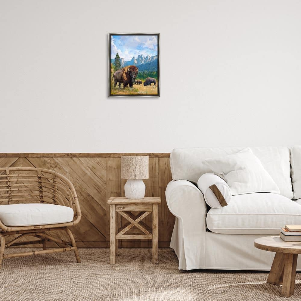 Grazing Bison Desert Abstraction by David Owens Gray Floater Frame Animal Graphic Art Print 21 in. x 17 in. price history on PriceWatchPro