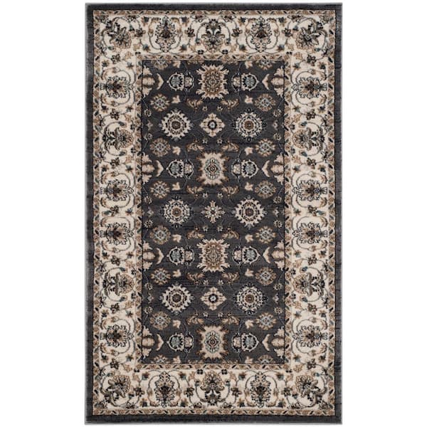 SAFAVIEH Lyndhurst Gray/Cream Doormat 3 ft. x 5 ft. Floral Geometric Speckled Area Rug