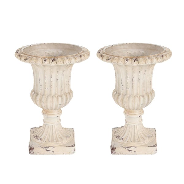 Lilburn 14 in. W x 19.25 in. H Antique White Patio Concrete Outdoor Garden Flower Urn Planter, (MGO) Set of 2