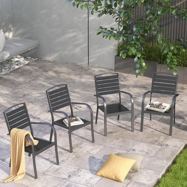 Freestyle Aluminum Frame Outdoor Dining Chairs, Black (Set of 4)