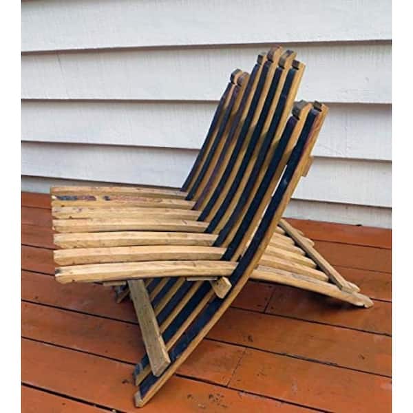Oak Folding Wood Wine Barrel Stave Outdoor Lounge Chair