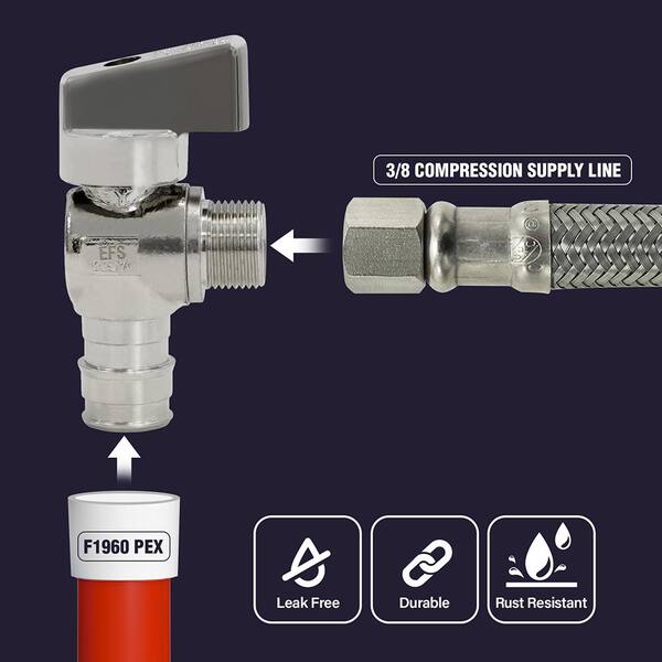 2 PCS 1/4 Turn Angle Stop Valve 3/8" OD Compression X 1/2" PEX - View #11