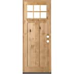 36 in. x 96 in. Craftsman 2 Panel 6-Lite Clear Low-E w/Dentil Shelf Left-Hand Unfinished Wood Alder Prehung Front Door