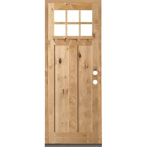 42 in. x 96 in. Craftsman 2 Panel 6-Lite Clear Low-E w/Dentil Shelf Left-Hand Unfinished Wood Alder Prehung Front Door