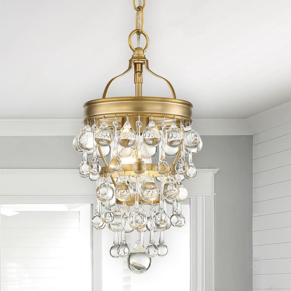 Vibrant Gold Mini Crystal Chandelier with Clear Drops