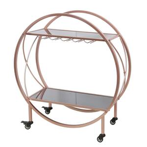 Evelyn Rose Gold Bar Cart with Mirrored Shelves, Wine Glass Rack and Locking Wheel Casters