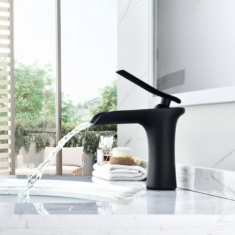 Matte Black Solid Brass Single-Handle Waterfall Bathroom Faucet