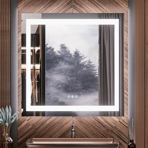 36 in. W x 36 in. H Rectangular Frameless LED Light Anti-Fog Wall Bathroom Vanity Mirror with Backlit and Front Light