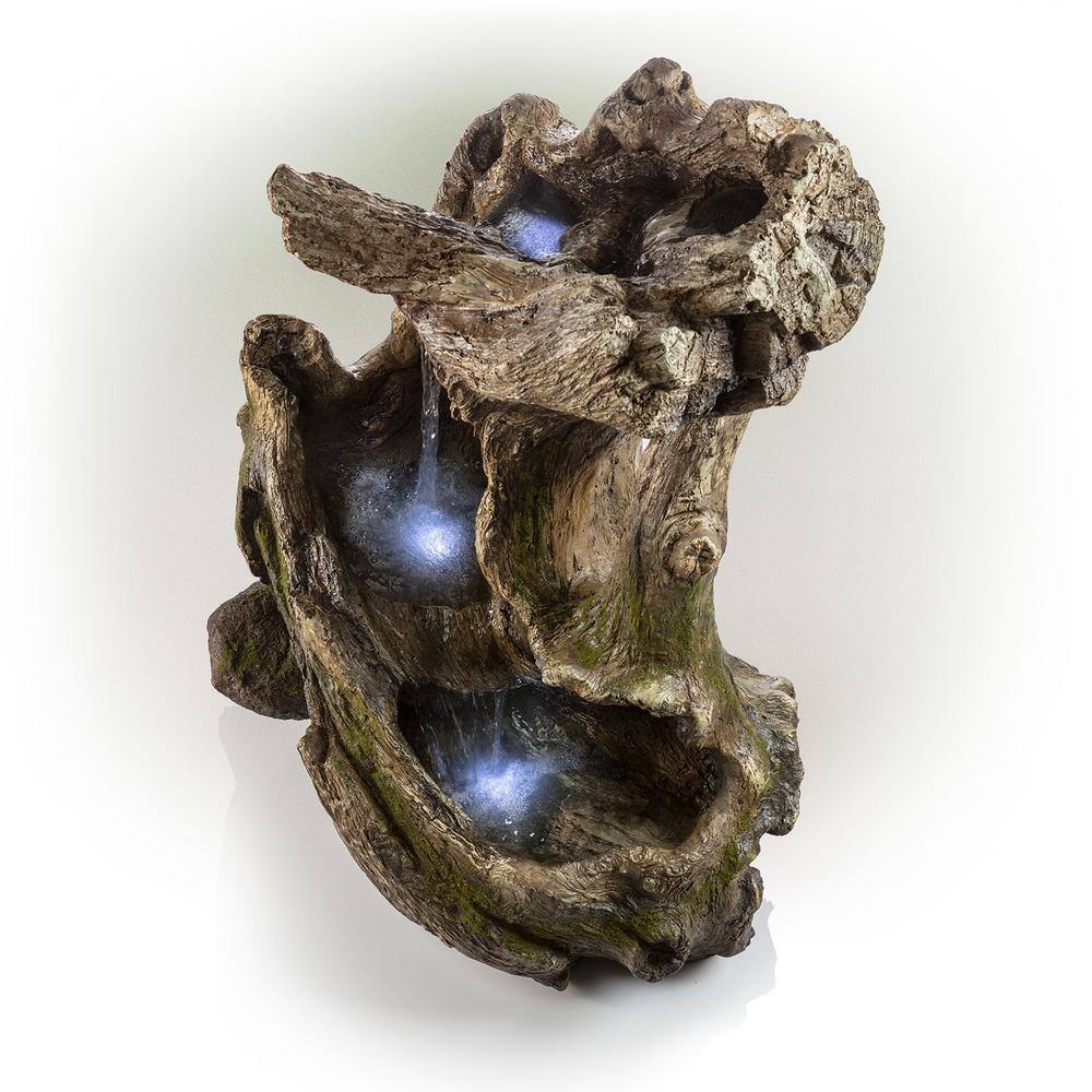 Curved Log Rainforest Waterfall Fountain with LED Lights