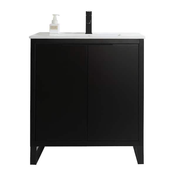 FINE FIXTURES Opulence 30 in. W x 18 in. D x 33.5 in. H Bath Vanity in Black Matte with White Ceramic Top