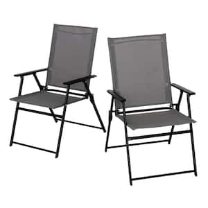 Metal Outdoor Dining Chairs Patil Folding Lawn Chair-Gray (Set of 2)