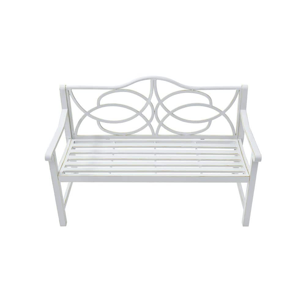 Outdoor Garden Patio Bench with Backrest and Armrest 50.5 in. White Metal Steel Frame Park Bench for Yard and Porch, price history on PriceWatchPro