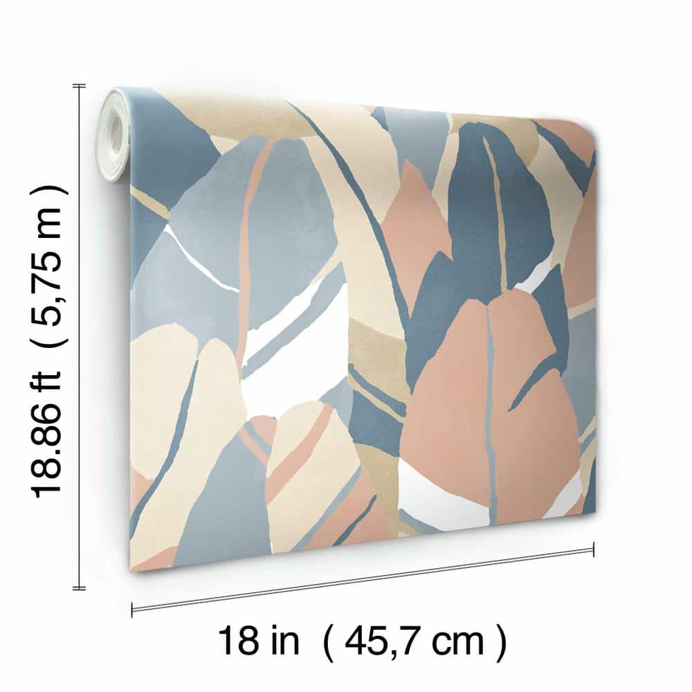 Blue and Beige Vinyl Tropical Peel and Stick Wallpaper Roll