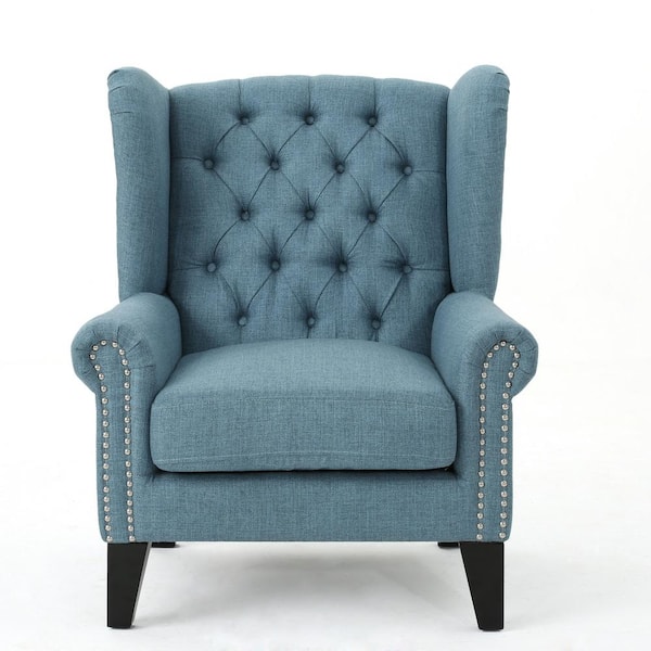 Unbranded Laird Blue and Dark Brown Upholstered Accent Chair