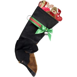 22 in. Black and Tan Dachshund Dog Faux Fur Christmas Stocking