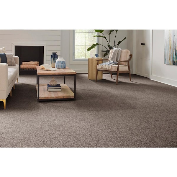 Still in Love I Coffee Brown 39 oz. Blend Texture Installed Carpet