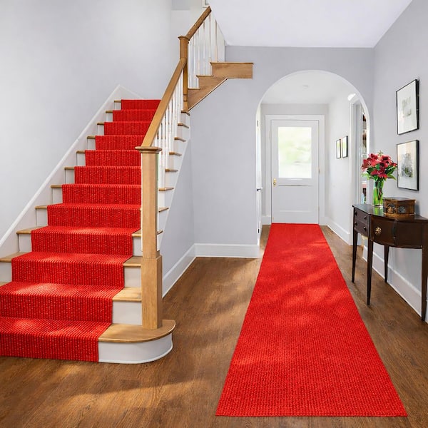 Non-Slip Hallway Runner Rug by The Foot Utility Mat For Home/Office Red Ribbed, 2.6 ft. x 16 ft.