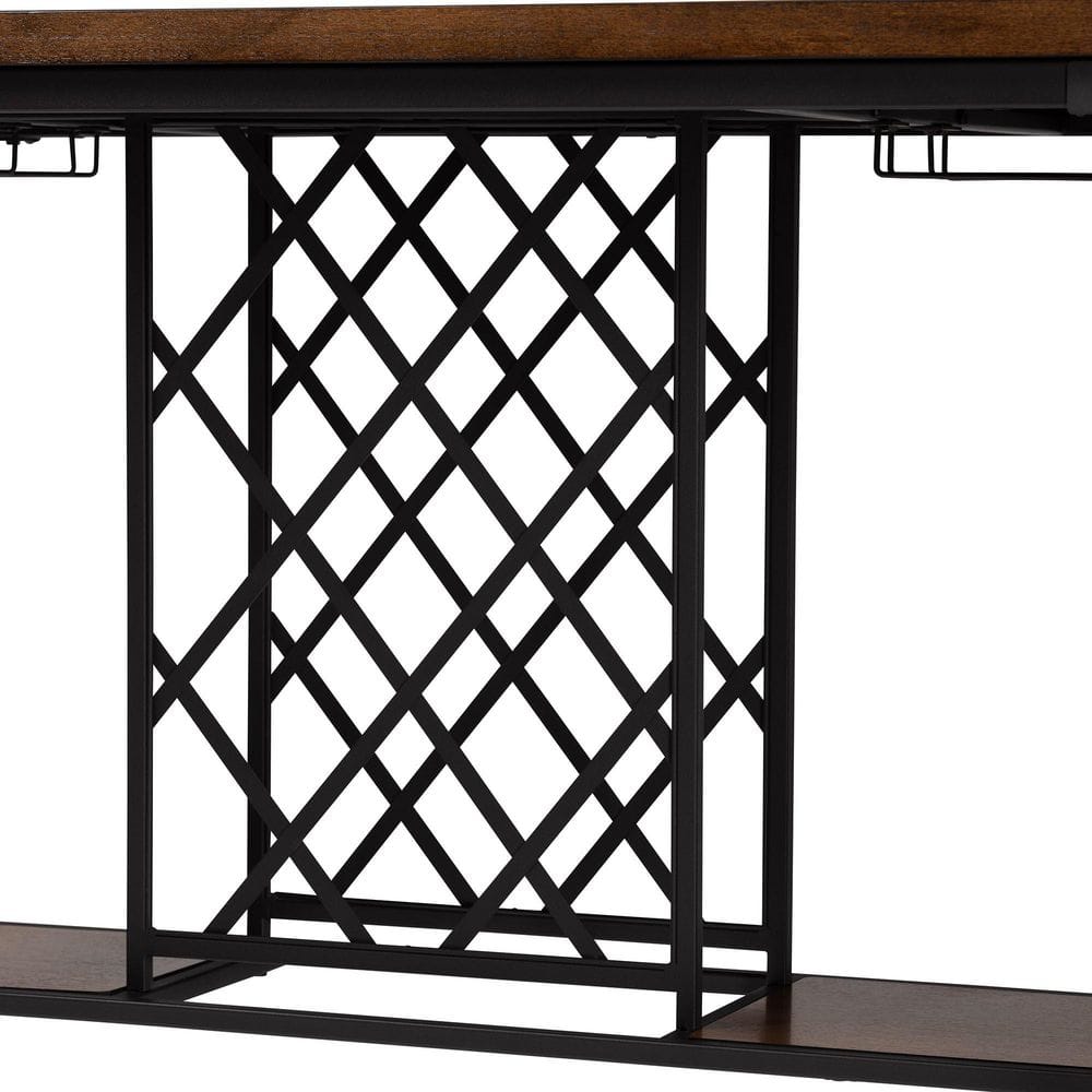 Vintner Industrial Brown and Black Counter Height Pub Table with Wine Cage