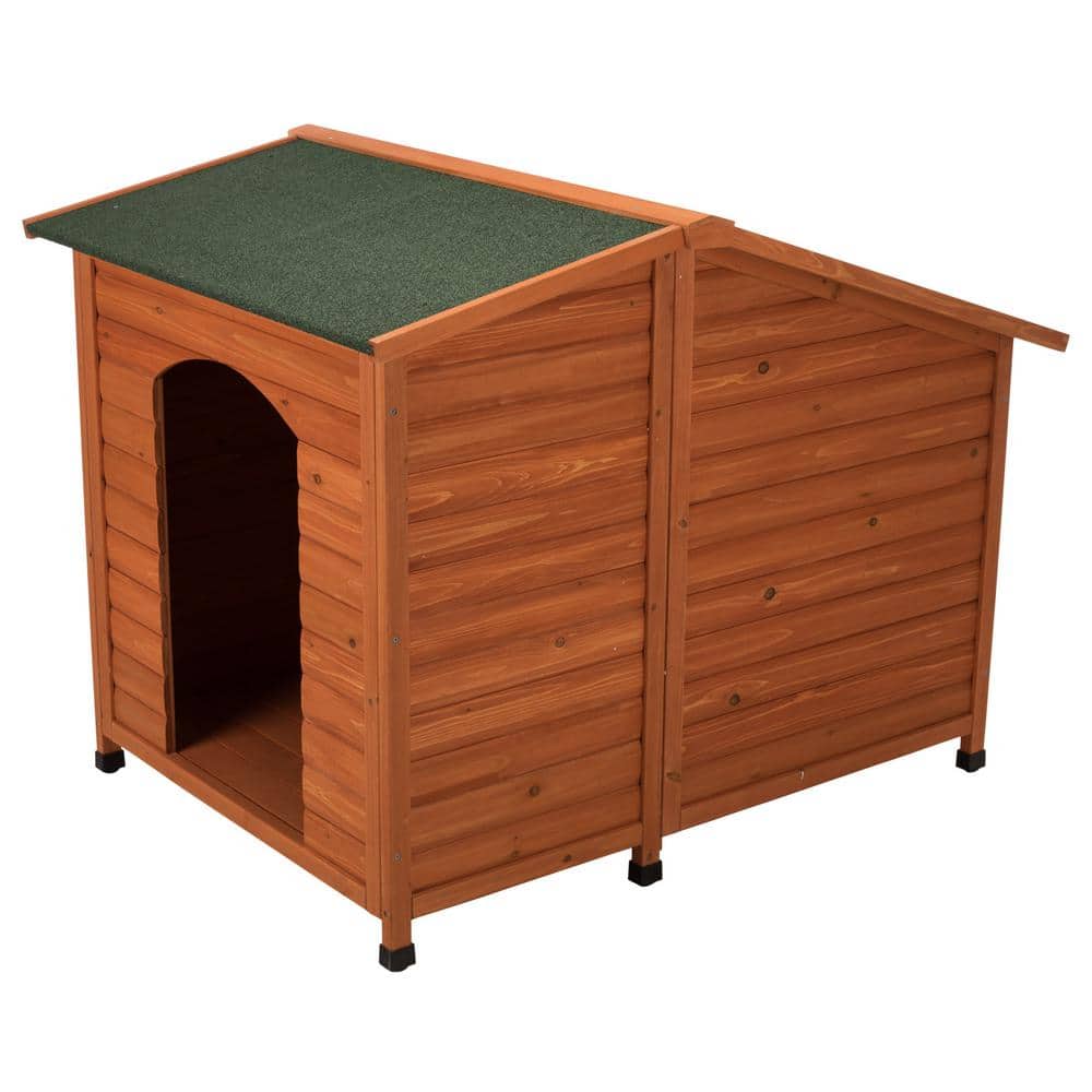 XXL Brown Pine Raised Floor Outdoor Dog House