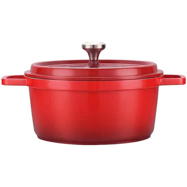 4 qt. Round Nonstick Enameled Die Cast Aluminum Dutch Oven in Red with Lid for Braising Stews Baking