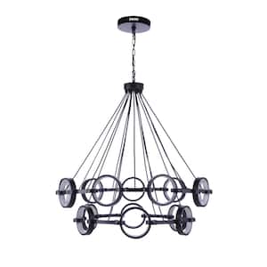 Context 15-Light Dimmable Integrated LED Flat Black Ring Shaped Lighting Chandelier Pendant for Kitchen/Dining/Foyer