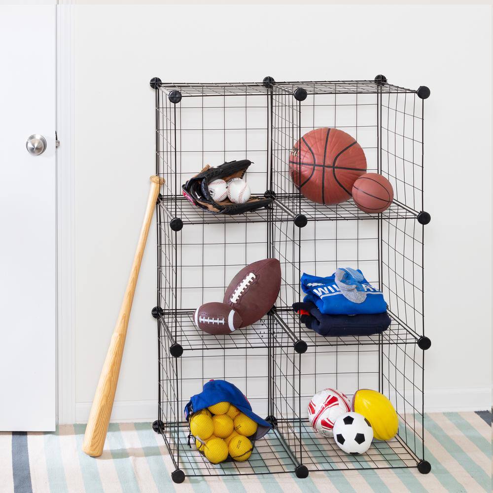Modular Black Steel Mesh 6-Cube Organizer Set