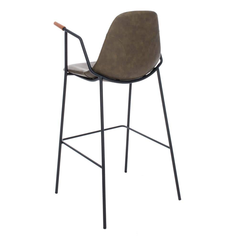 Tanner Transitional Olive Leather Bar Stool with Metal Frame