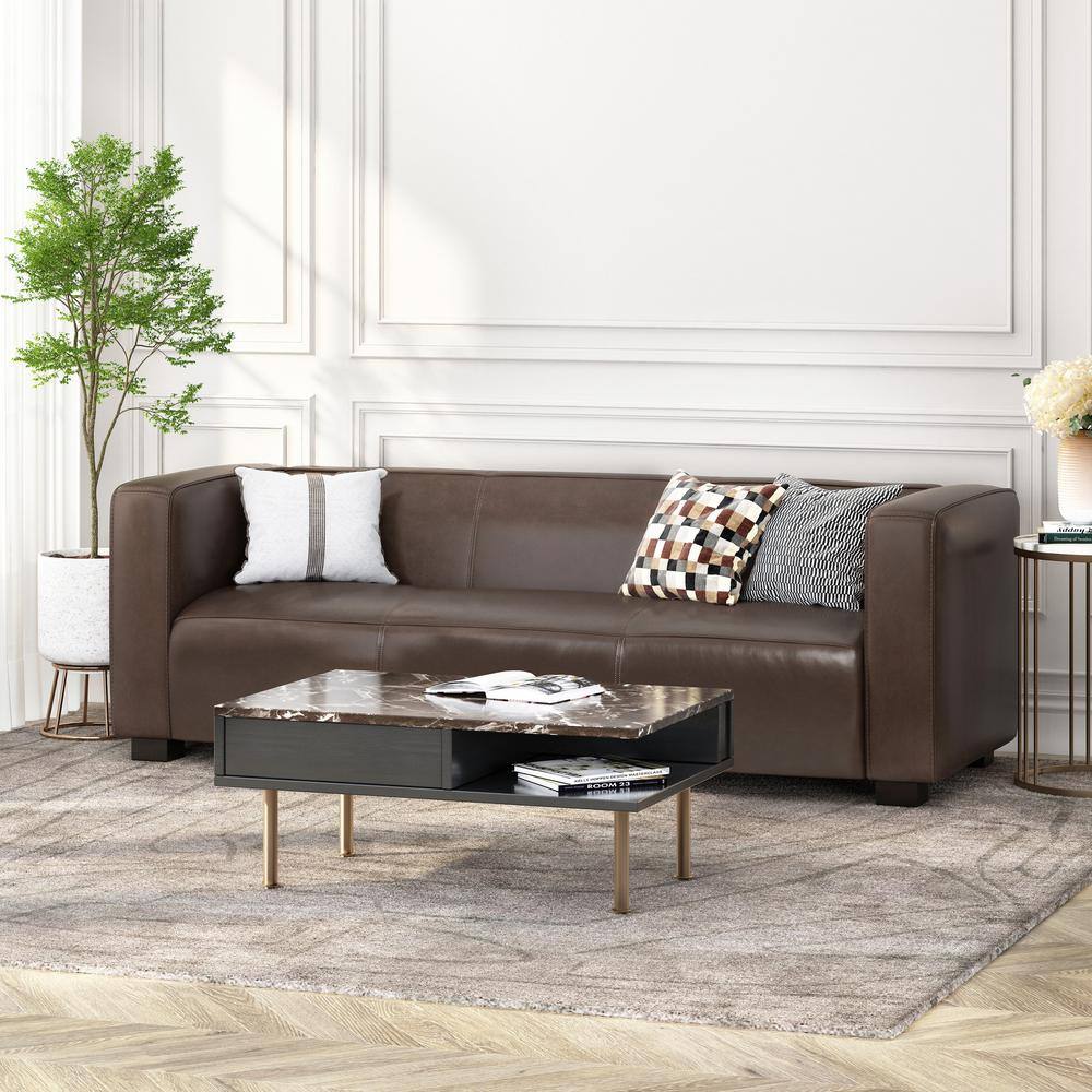 Luxurious Dark Brown Faux Leather Lawson 3-Seater Sofa with Tapered Legs