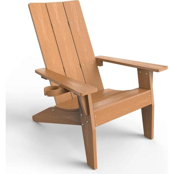 Teak Weather Resistant Plastic Outdoor Patio Adirondack Chair with Cup Holder