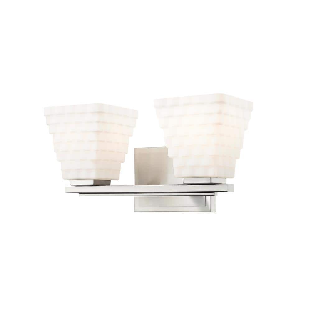 Annalise 14 in. 2 Light Brushed Nickel Vanity Light with Matte Opal Glass S