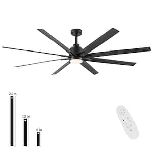 72 in. Indoor/Outdoor 120-Volt 125 RPM Black Large Ceiling Fan with Integrated LED Light, Reversible DC Motor and Remote