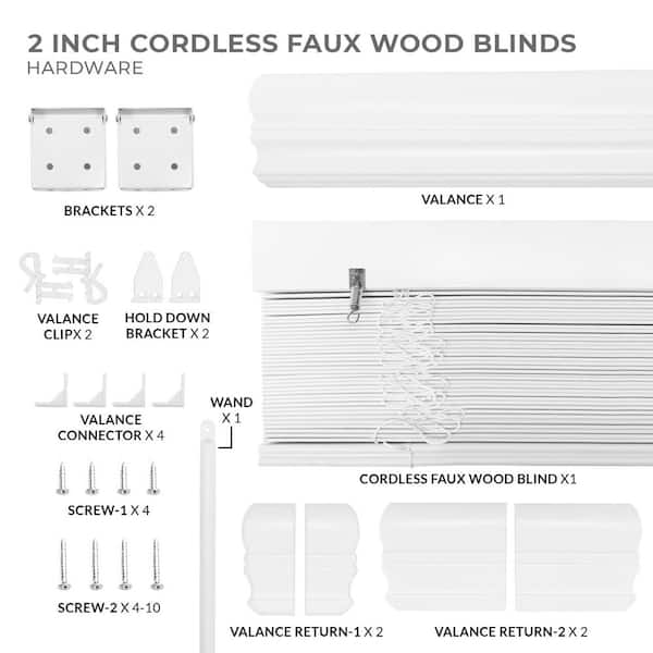 Chicology Cut To Size White Cordless Room Darkening Resists Humidity Faux Wood Blinds With 2 In Slats 64 5 In W X 60 In L Cfwcw I 64 5 60 The Home Depot