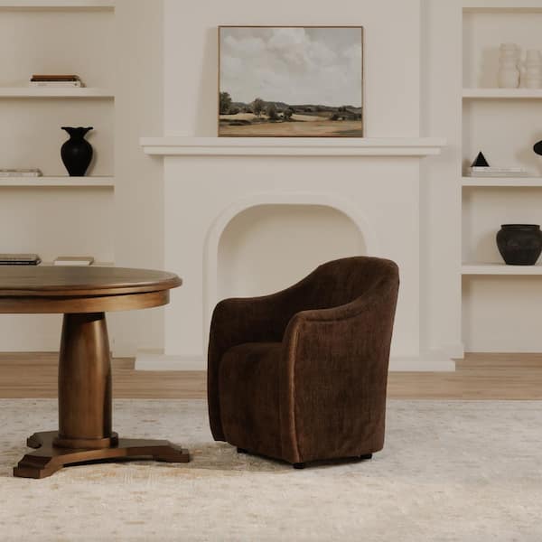 NADAAL STUDIOS Laken Dark Brown Rolling Dining Chair, Contemporary Upholstery with Plywood Frame - Rolling/Stable Option