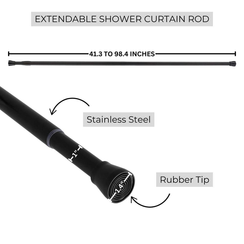 Adjustable Black Stainless Steel Tension Shower Curtain Rod