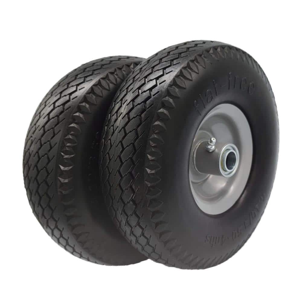 10-Inch Flat-Free Solid Polyurethane Tires And Wheels – 4.10/3.50-4 Airless Tires With Ball Bearings – 4 Pack For Wheelbarrows, Carts & Hand Trucks