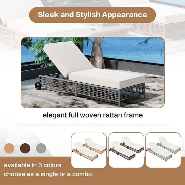 Robin Grey Wicker Outdoor Lounge Chairs, Patio Chaise Lounge with