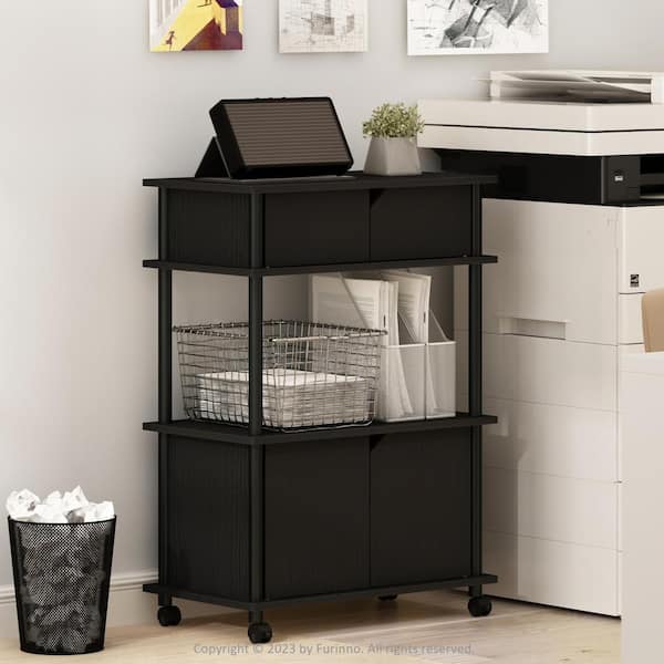 Furinno Turn-N-Tube 39 in. Tall Americano/Black Wood 4-Shelf Etagere Bookcase with Wheels