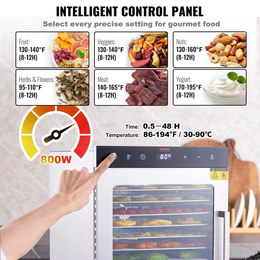 Stainless Steel 10-Tray Food Dehydrator with Adjustable Thermostat
