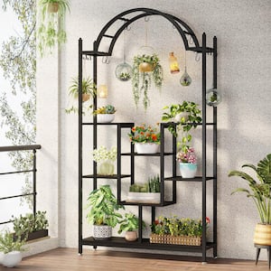 Wellston 74.8 in. Black 5-Tier Speicalty Indoor Plant Stand Flower Rack with Side Hanging Hooks and S-hooks