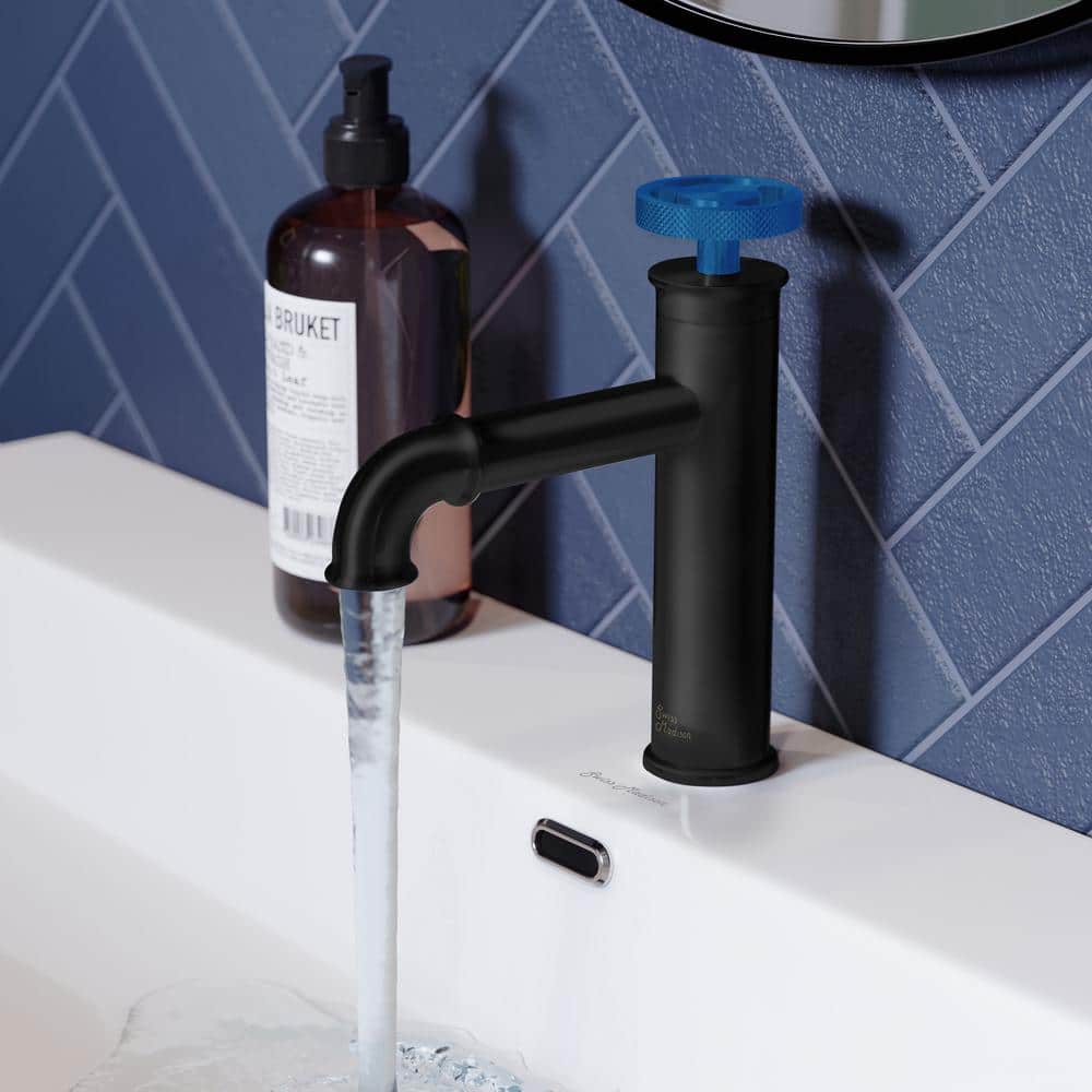 Matte Black and Blue Single-Handle Bathroom Faucet