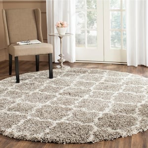 Hudson Shag Gray/Ivory 8 ft. x 8 ft. Round Geometric Area Rug