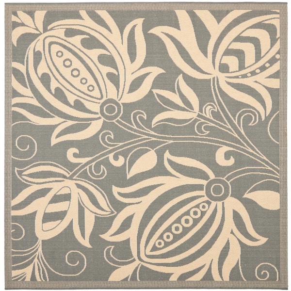 SAFAVIEH Courtyard Gray/Natural 8 ft. x 8 ft. Square Border Indoor/Outdoor Patio  Area Rug