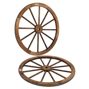 30 in. Wood Wagon Wheel Decorative Wooden Wheel Vintage Old Western Style Wall Hanging (Set of 2)