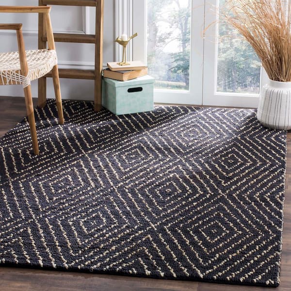Bohemian 9 ft. x 12 ft. Black/Ivory Diamond Striped Area Rug